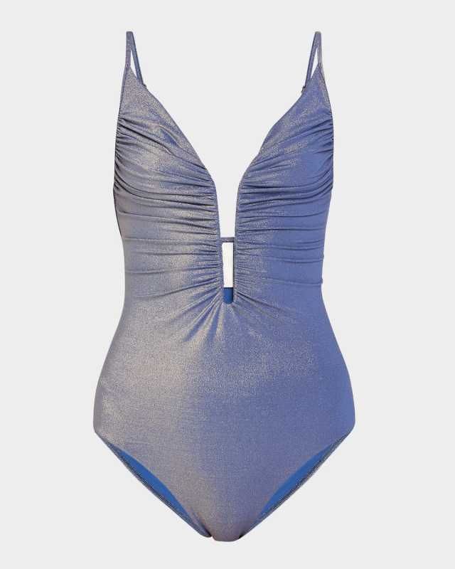 Tallow Metallic Plunge One-Piece Swimsuit